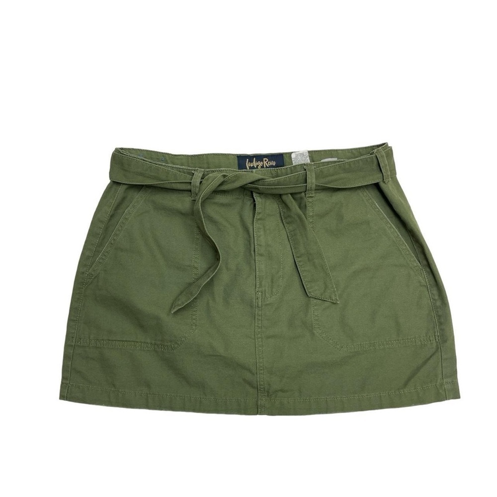 Indigo rein cargo mini skirt size XL with tie belt W36L15 military green